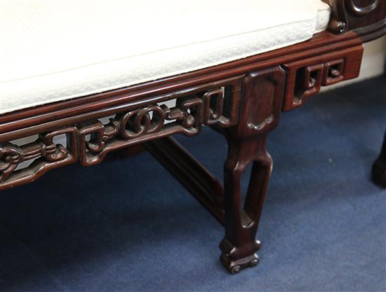 A Chinese huanghuali and hongmu chaise longue, late 19th / early 20th century, L.180cm